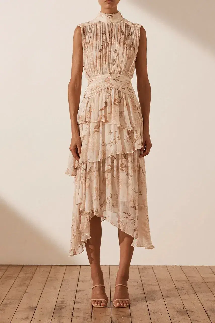 Shona Joy Nina Midi Dress Blush/Multi Size 8 - Image 1