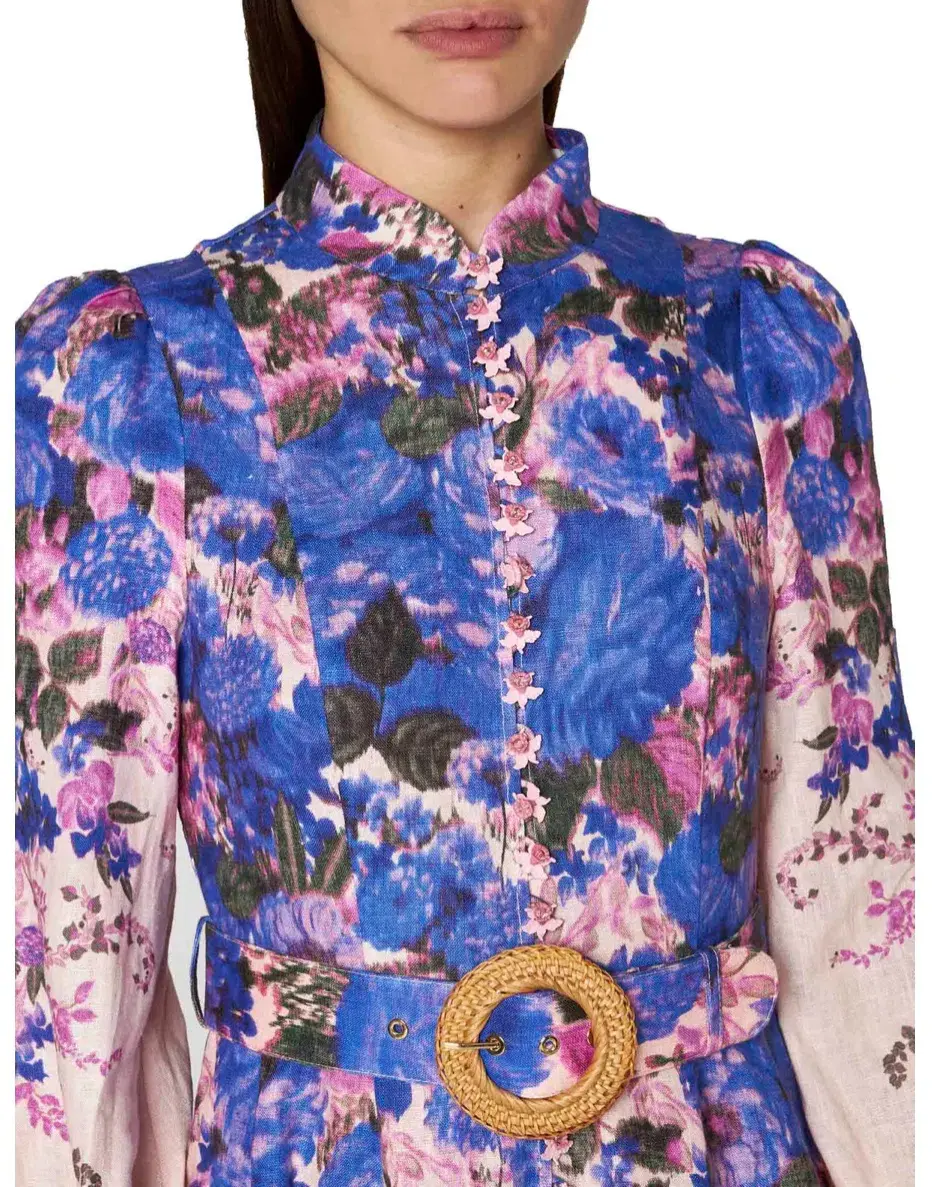 Zimmermann High Tide Buttoned Midi Dress Purple Ikat Floral Size 4 / Au 16 - Image 3