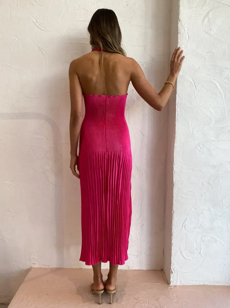 L'idee Soiree Pleated Halter Gown Cherry Size AU 12 - Image 4