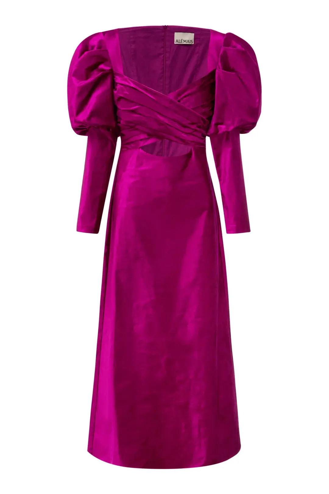 Alamais Rosario Puff Sleeve Midi Dress Fushia Size 10  for rent on The Volte - main image