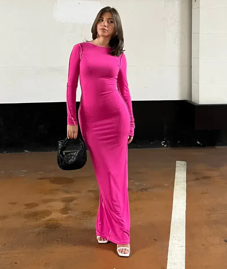 Odysseus & Penelope Neon Pink Contrast Maxi Dress Pink Size AU 6  - Image 2