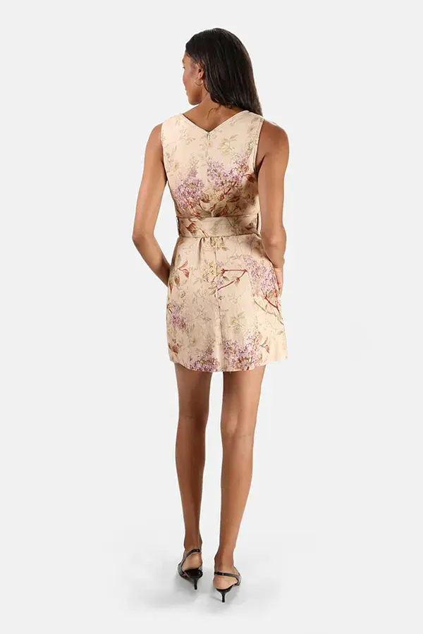 Zimmermann Sabotage Belted Mini Dress Cream Wisteria Size 0/Au 8 - Image 3