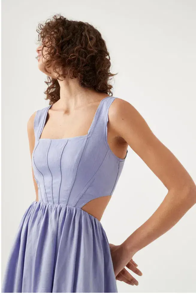 Aje Virginie Cut Out Midi Dress Cool Lavender Size 8 - Image 3
