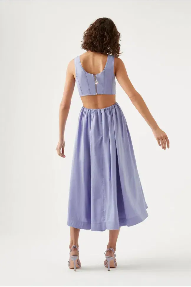 Aje Virginie Cut Out Midi Dress Cool Lavender Size 8 - Image 5