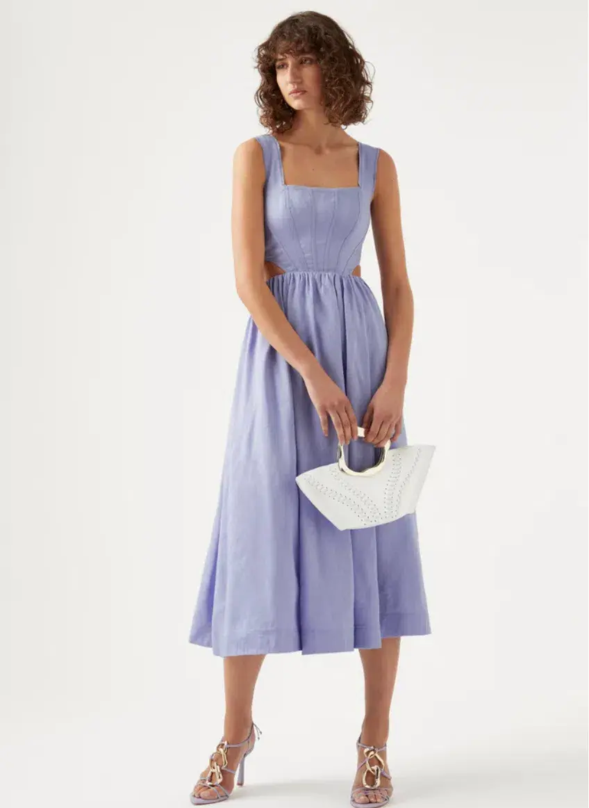 Aje Virginie Cut Out Midi Dress Cool Lavender Size 8 - Image 1