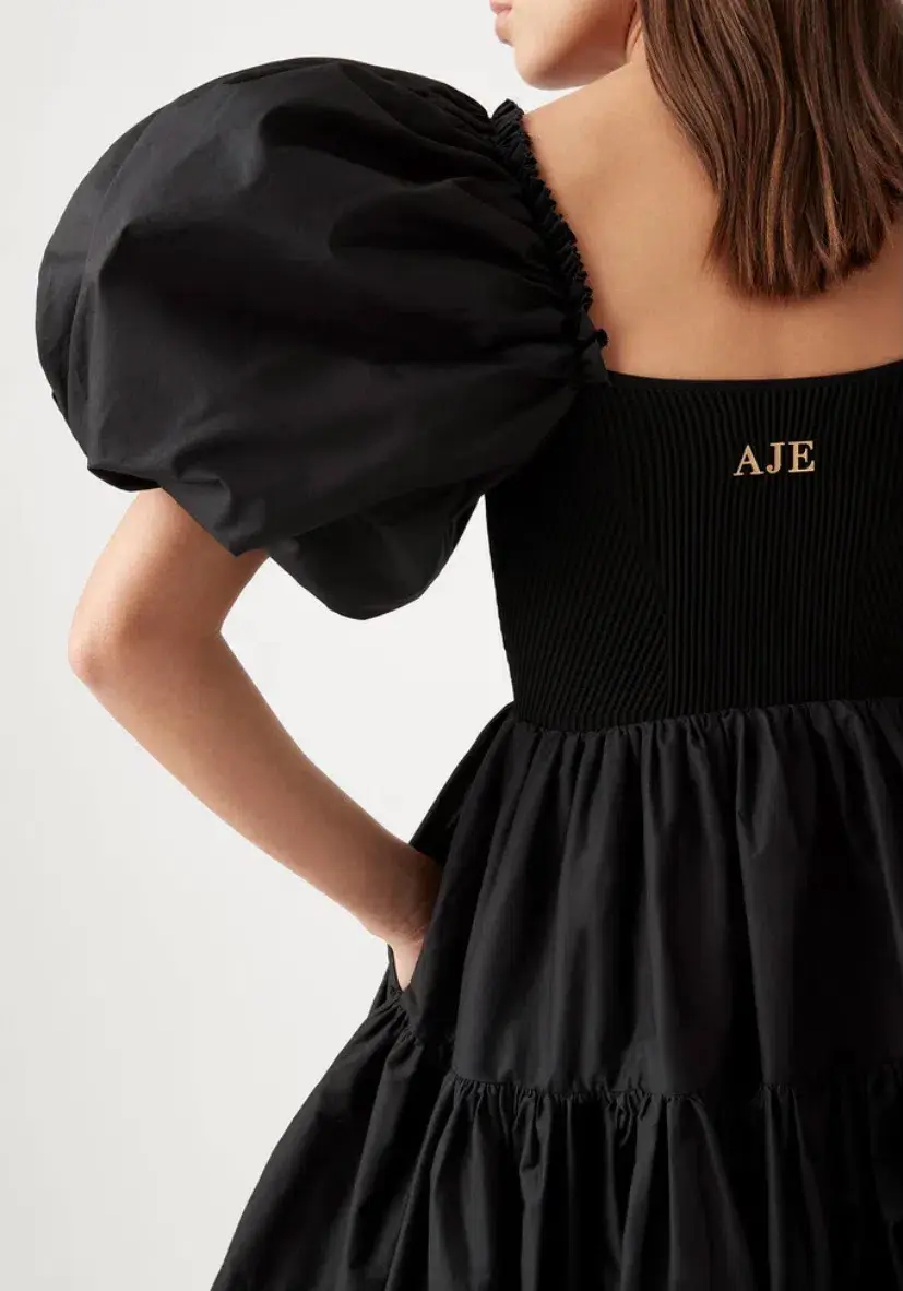 Aje Casa Puff Mini Dress Black Size 8 for rent on The Volte - main image