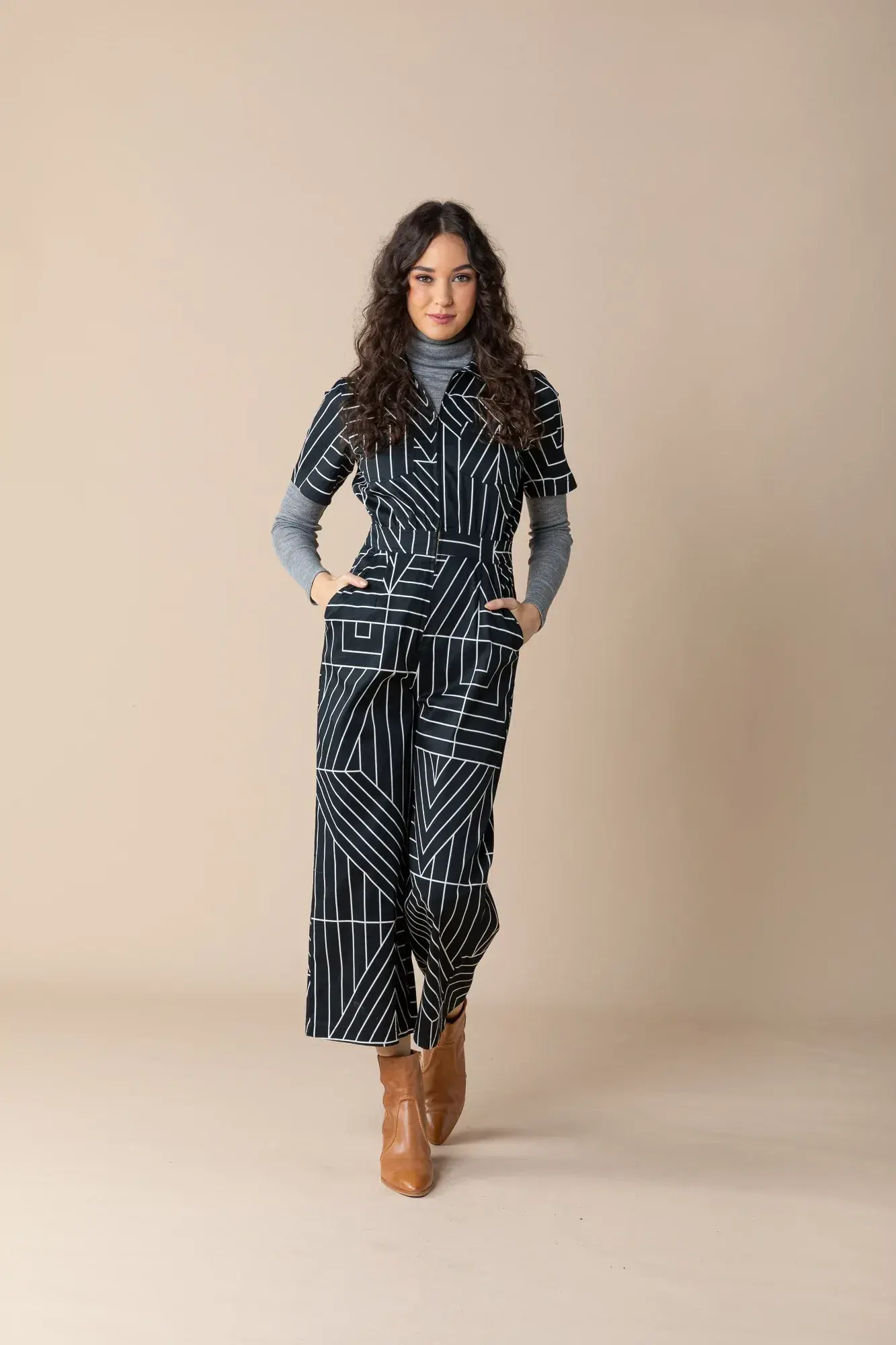 Frock Me Out Monochrome Freestyler Jumpsuit Lines Print Size 16 - Image 1
