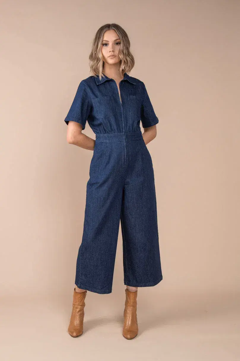 Frock Me Out Denim Freestyler Jumpsuit Dark Indigo Size 18 - Image 1