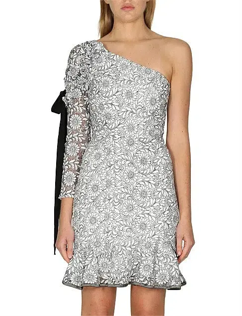 Rebecca Vallance Sophia One Shoulder Dress White Floral Size 8 for rent on The Volte - main image