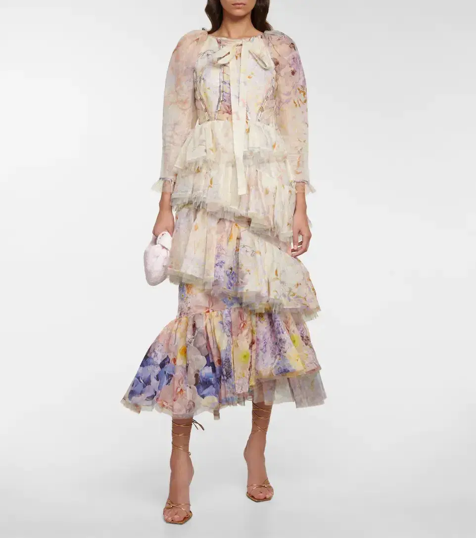 Zimmerman Rhythmic Asymmetric Organza Midi Dress Floral Size 1/Au 10 - Image 1