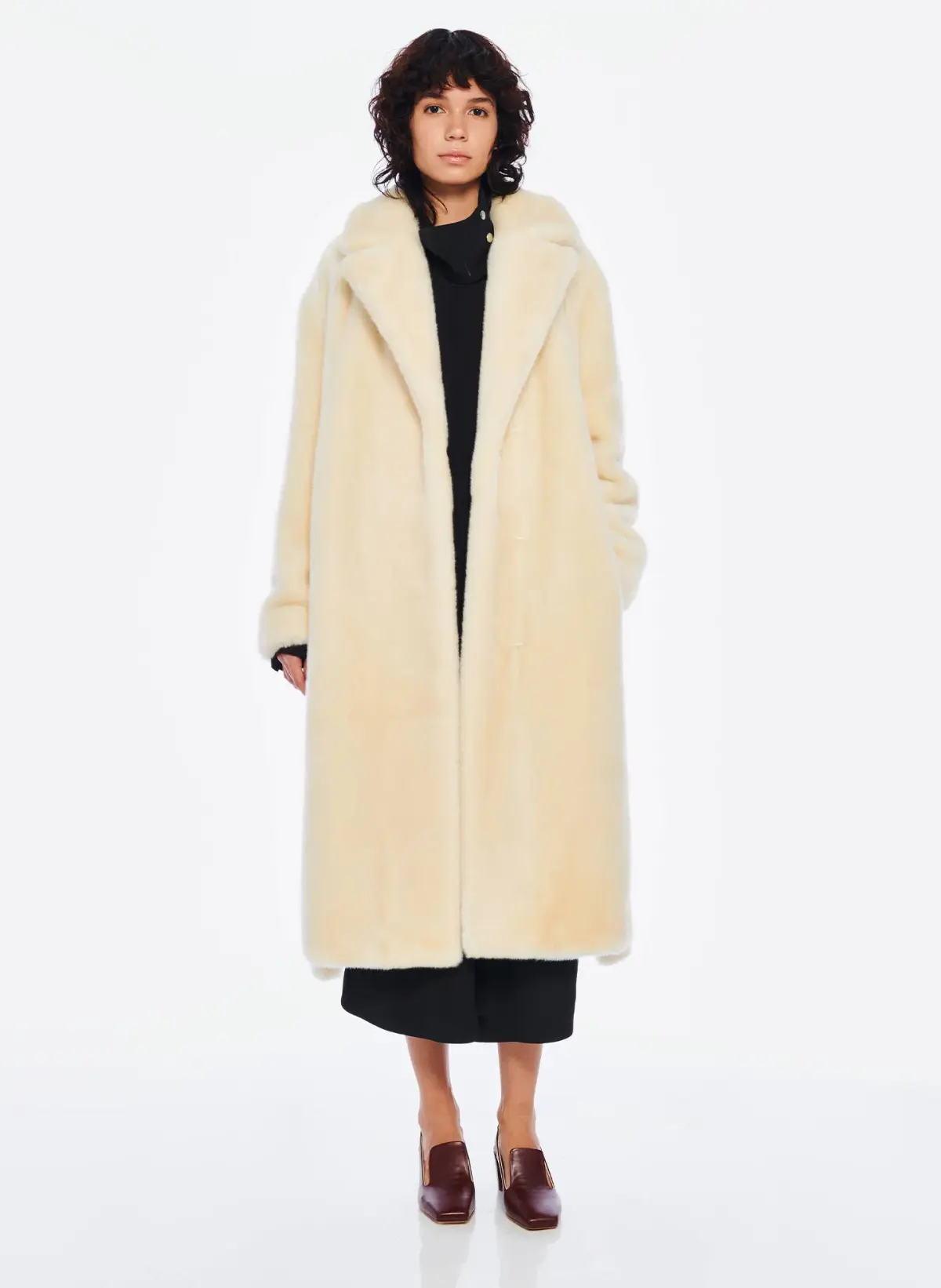 Tibi Luxe Faux Fur Oversized Coat Cream Size 10 - Image 1