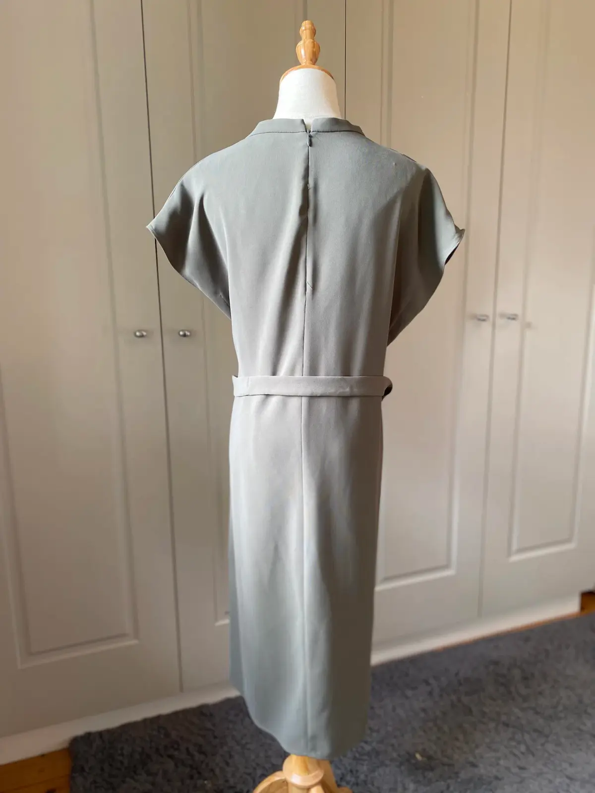 Veronika Maine Drapey Weave Drape Neck Midi Dress Khaki Size 14 - Image 4