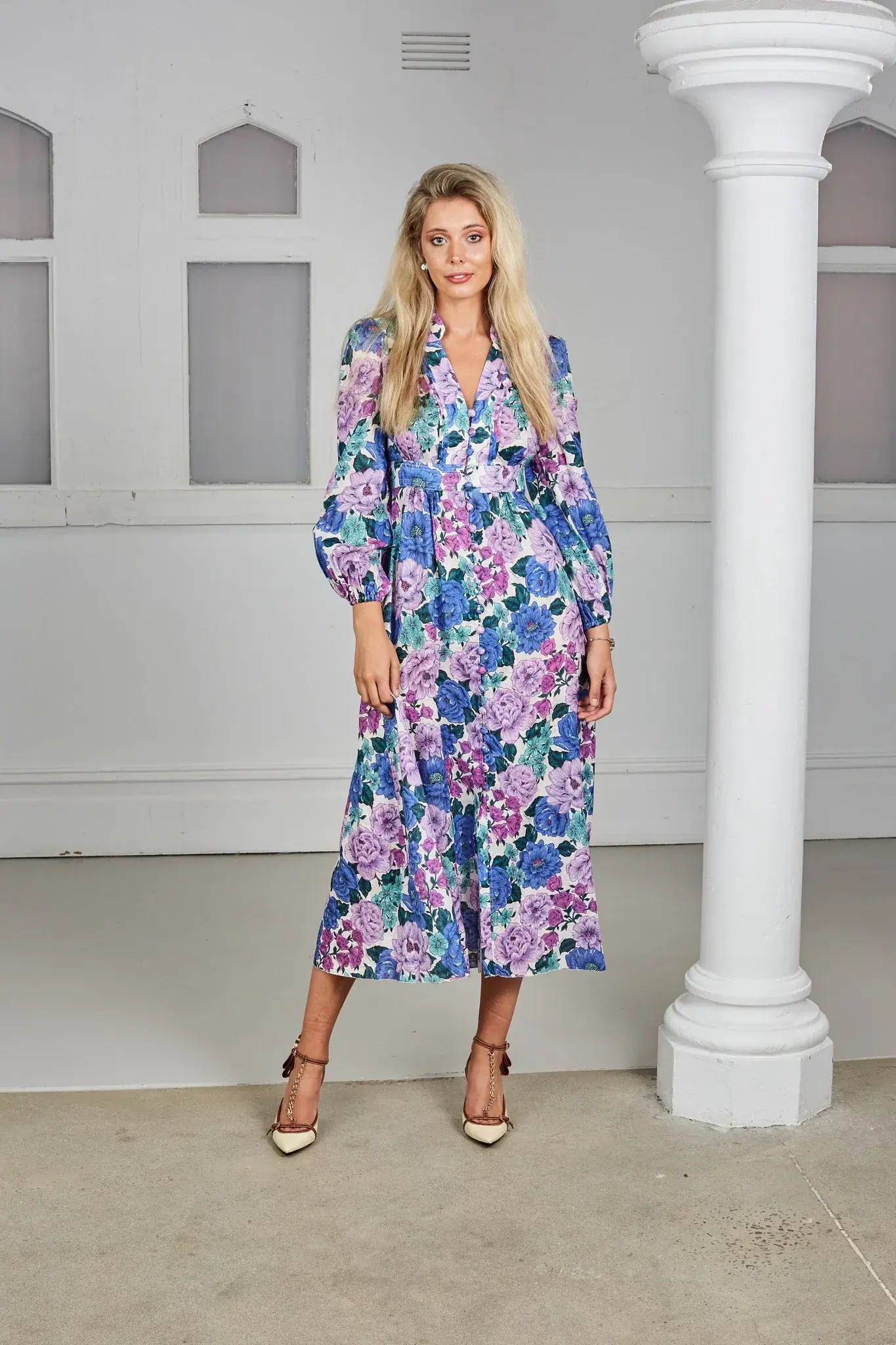 Zimmermann Poppy Plunge Midi Dress Print Size 1/AU 10 - Image 1