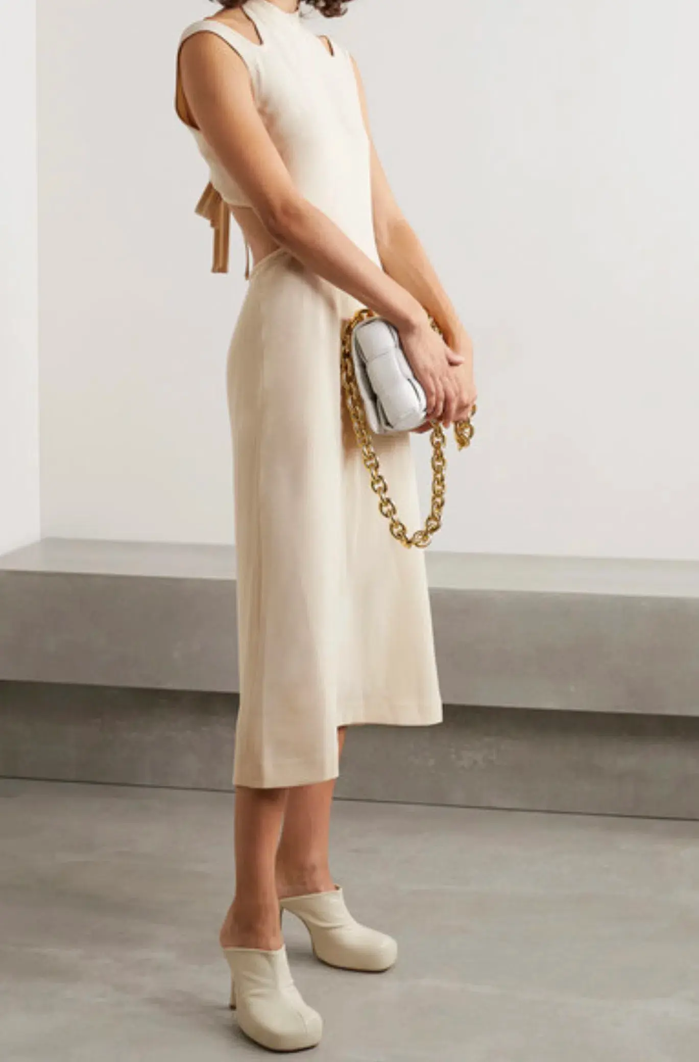 Dion Lee Tie Back Cut Out Crepe Midi Dress Cream Size M/Au 10 - Image 1