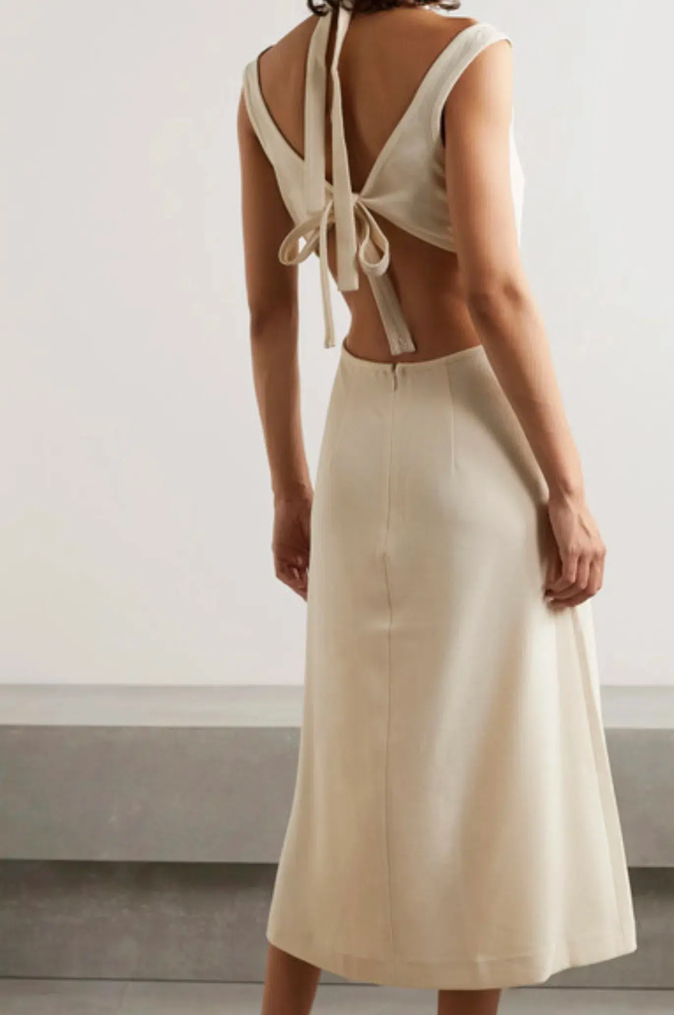 Dion Lee Tie Back Cut Out Crepe Midi Dress Cream Size M/Au 10 - Image 2