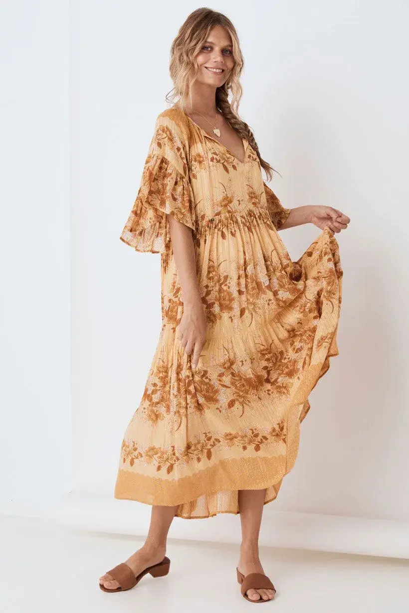 Spell & The Gypsy Coco Lei Mumu Dress Caramel Size S - Image 2