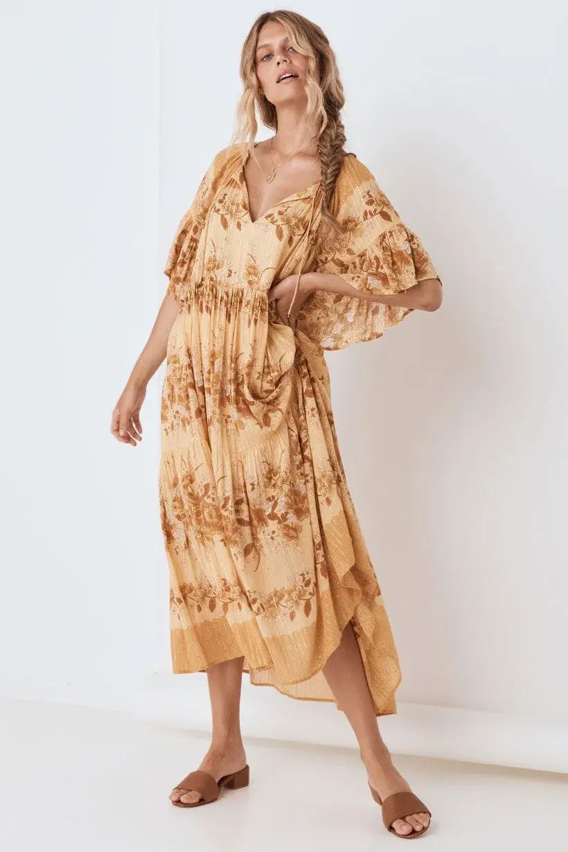 Spell & The Gypsy Coco Lei Mumu Dress Caramel Size S - Image 1