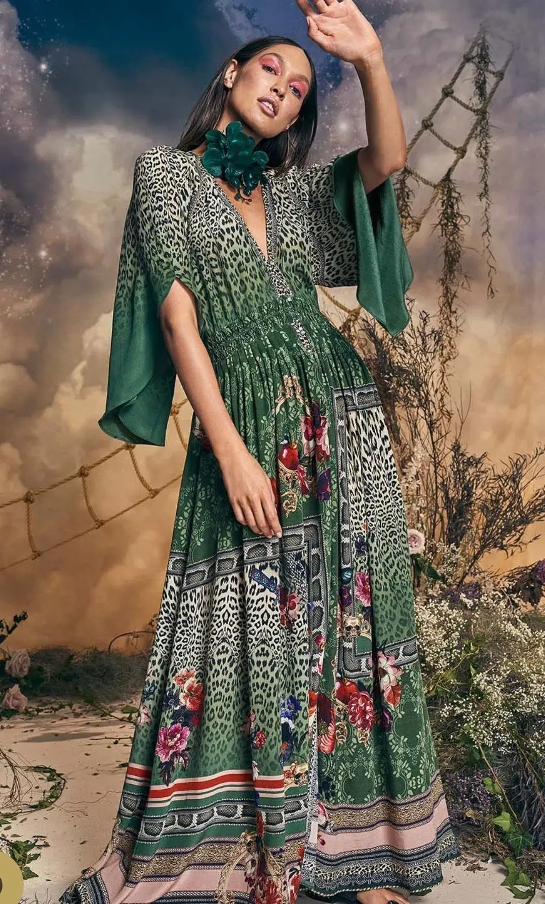 Camilla Tales of Time Long Dress with Smocked Waist Print Size S / Au 10  - Image 3