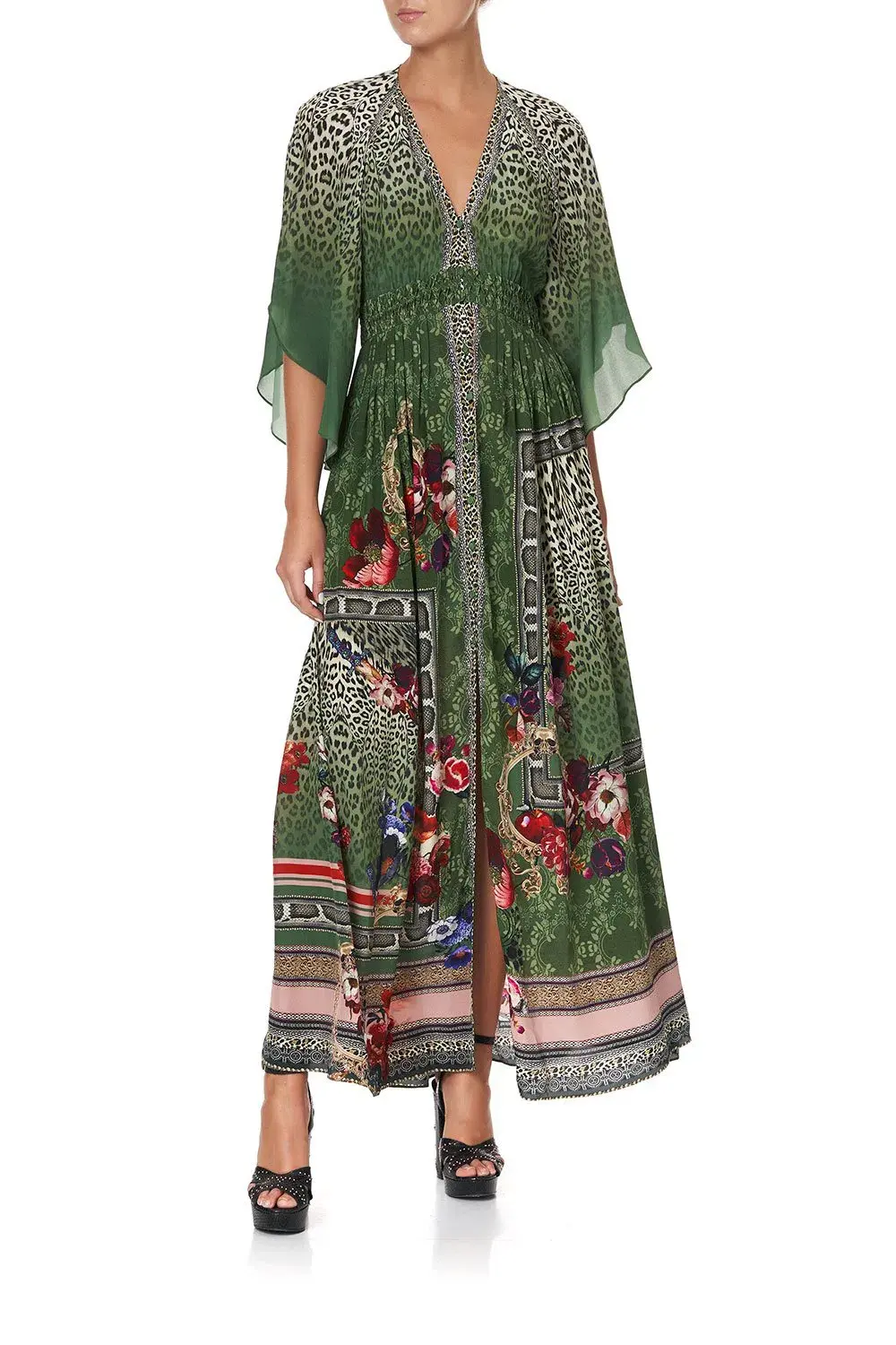 Camilla Tales of Time Long Dress with Smocked Waist Print Size S / Au 10  - Image 1