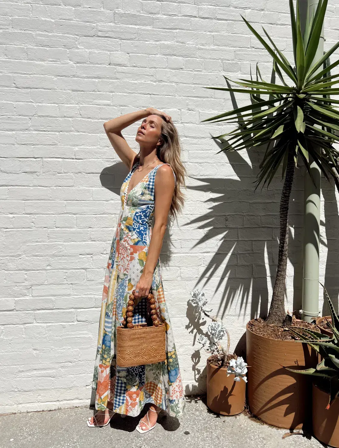 By Nicola Wavy Maxi Dress in Lemon Patchwork Size 6  - Image 1