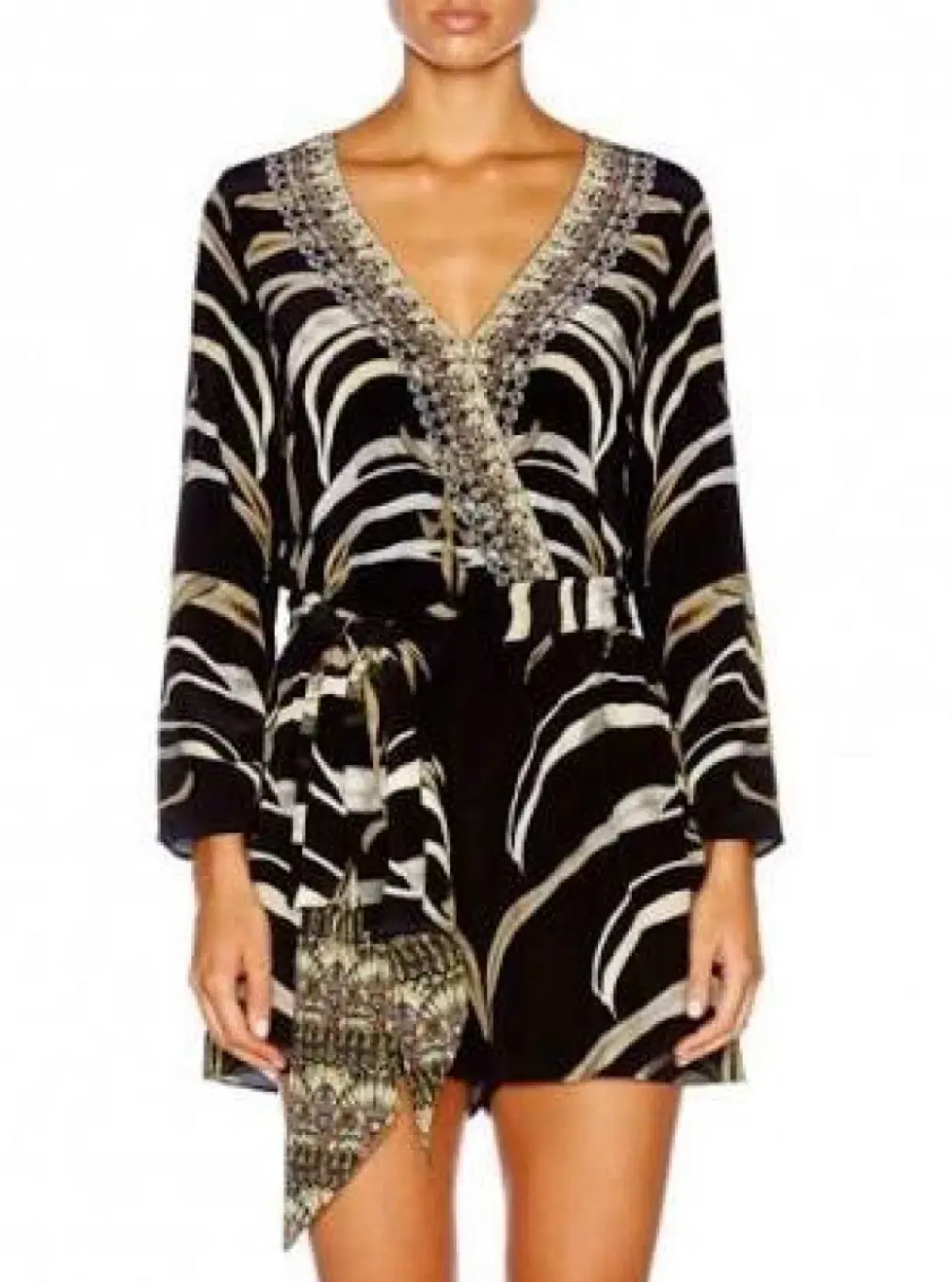 Camilla Zebra Crossing Long Sleeve Cross Front Playsuit Black Size 12 - Image 3