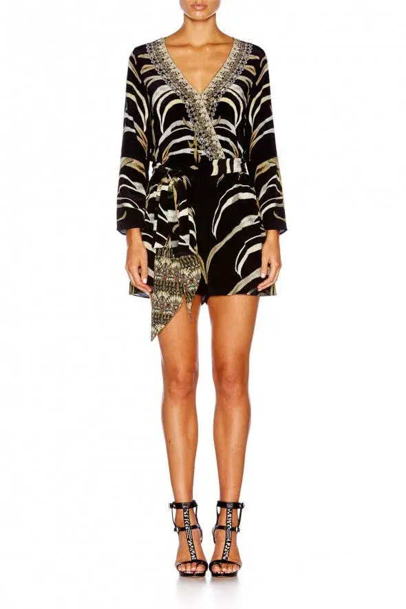 Camilla Zebra Crossing Long Sleeve Cross Front Playsuit Black Size 12 - Image 1