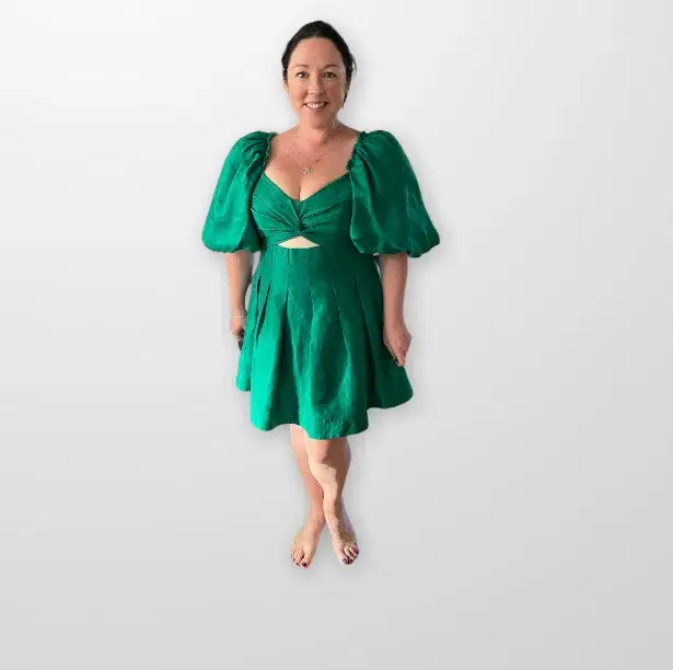 Aje Dusk Knot Puff Sleeve Mini Dress Emerald Green Size 14  for rent on The Volte - main image