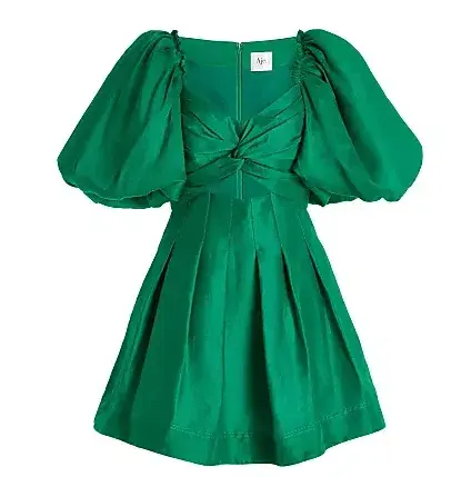 Aje Dusk Knot Puff Sleeve Mini Dress Emerald Green Size 14  for rent on The Volte - main image