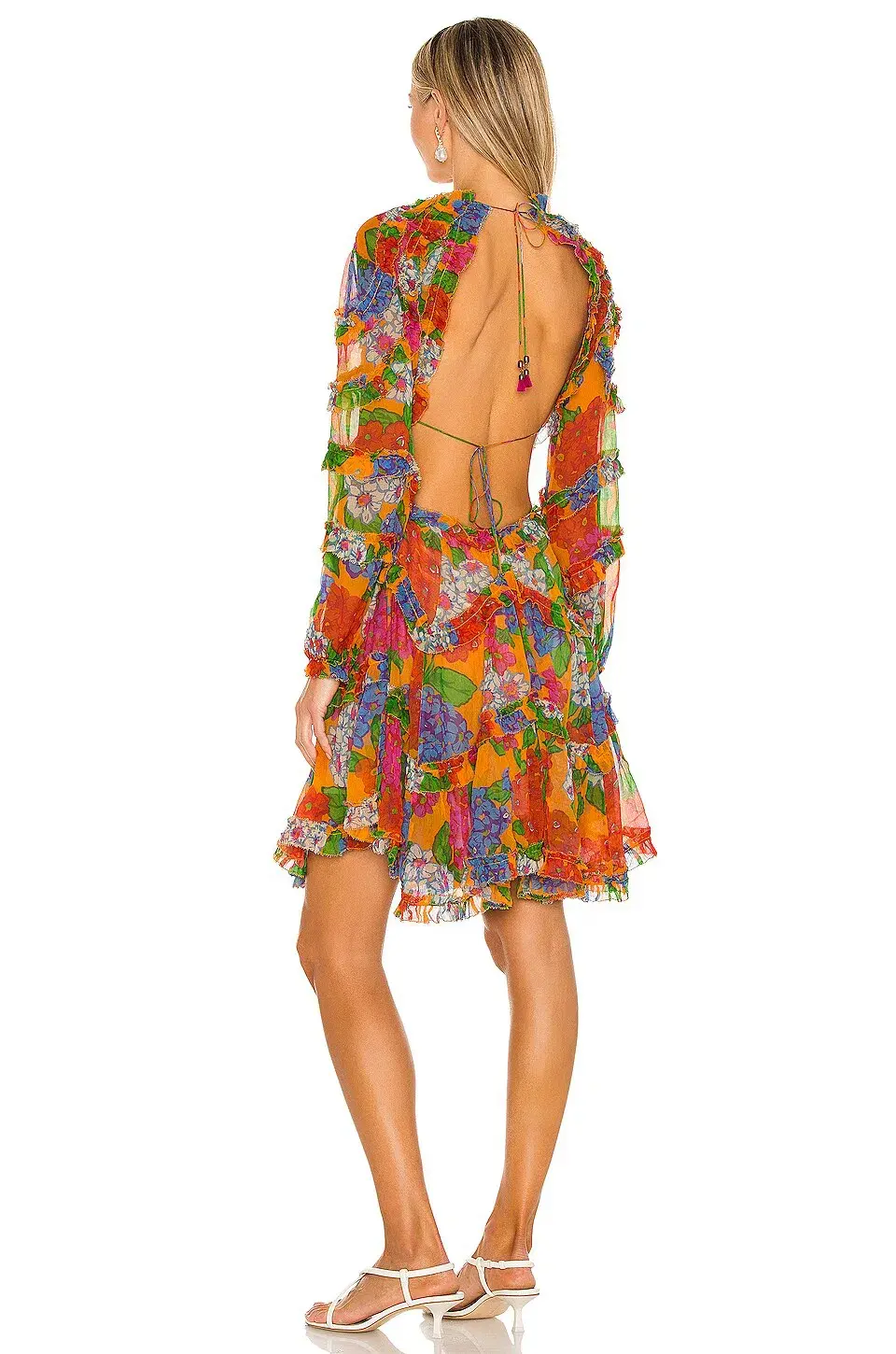 Zimmermann Riders Open Back Silk Frill Mini Dress Mango Floral Size 3 / Au 14 - Image 2