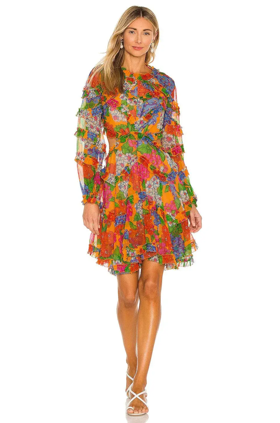 Zimmermann Riders Open Back Silk Frill Mini Dress Mango Floral Size 3 / Au 14 - Image 1