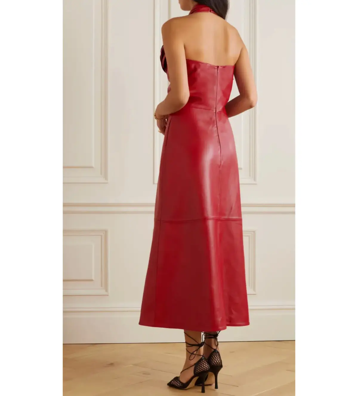 Magda Butrym Embellished Cutout Leather Halter Neck Midi Dress Red Size 36 / Au 8 - Image 3