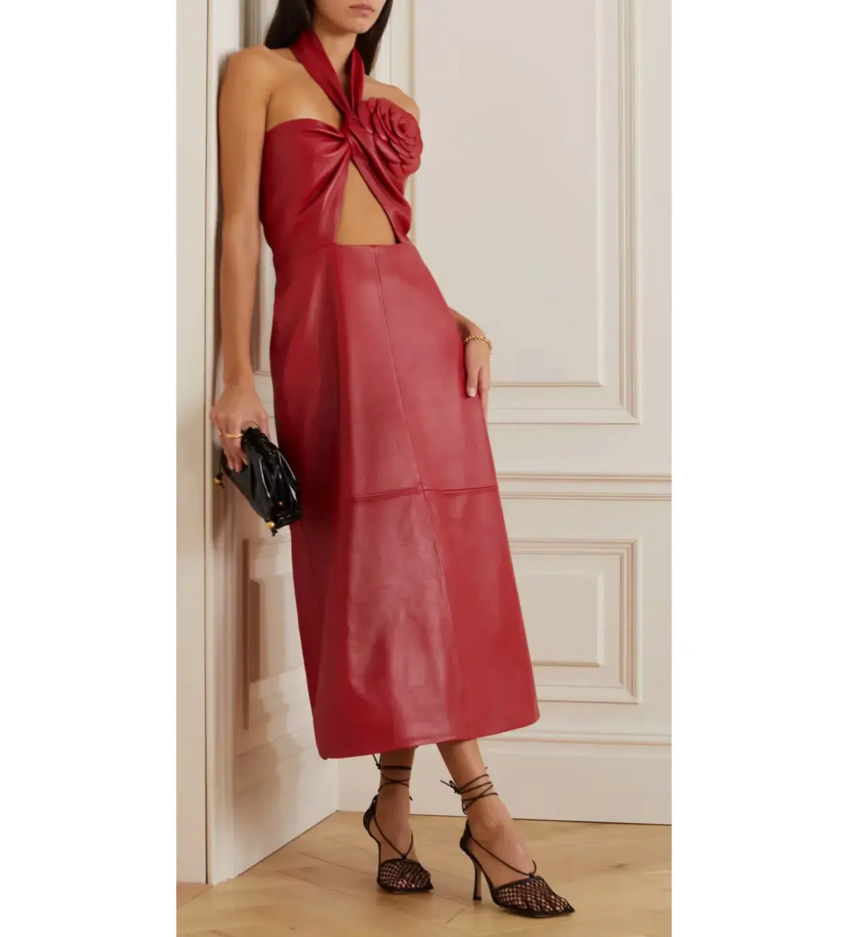 Magda Butrym Embellished Cutout Leather Halter Neck Midi Dress Red Size 36 / Au 8 - Image 1