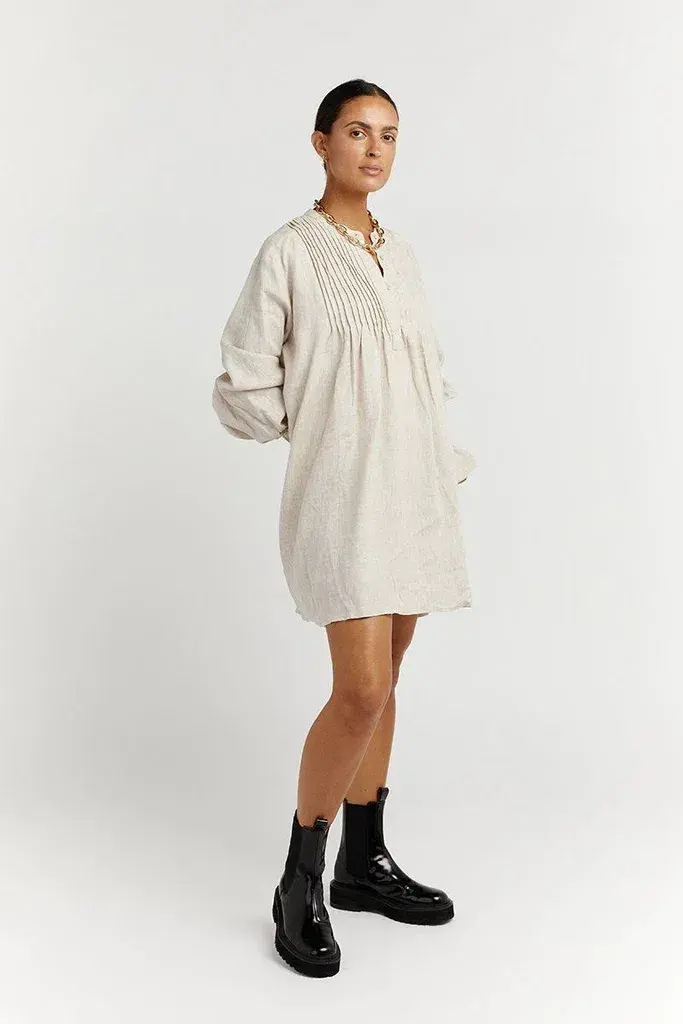 Dissh India Linen Mini Dress Natural Size 6 - Image 2