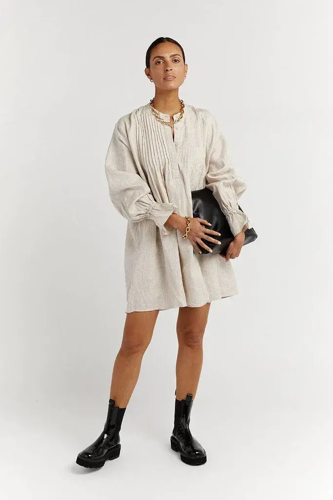 Dissh India Linen Mini Dress Natural Size 6 - Image 1