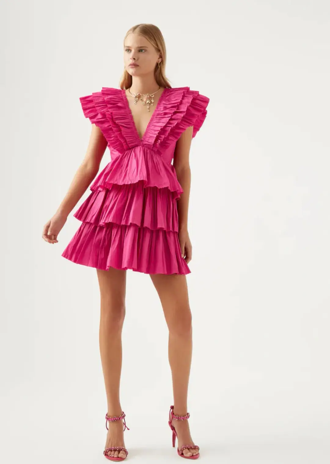 Aje Rhythmic Frilled Mini Dress Pink Size 6 / XS for rent on The Volte - main image