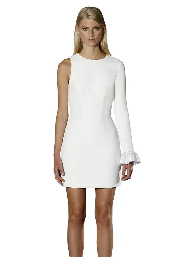 By Johnny One Sleeve Pearl Mini Dress White Size 6 - Image 2