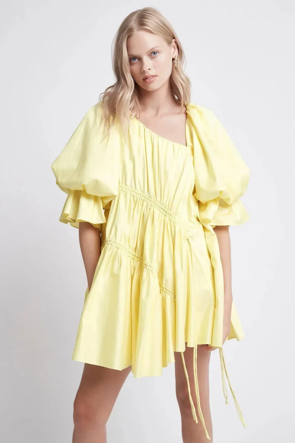 Aje Hushed Asymmetric Mini Dress Yellow Size 6 - Image 1