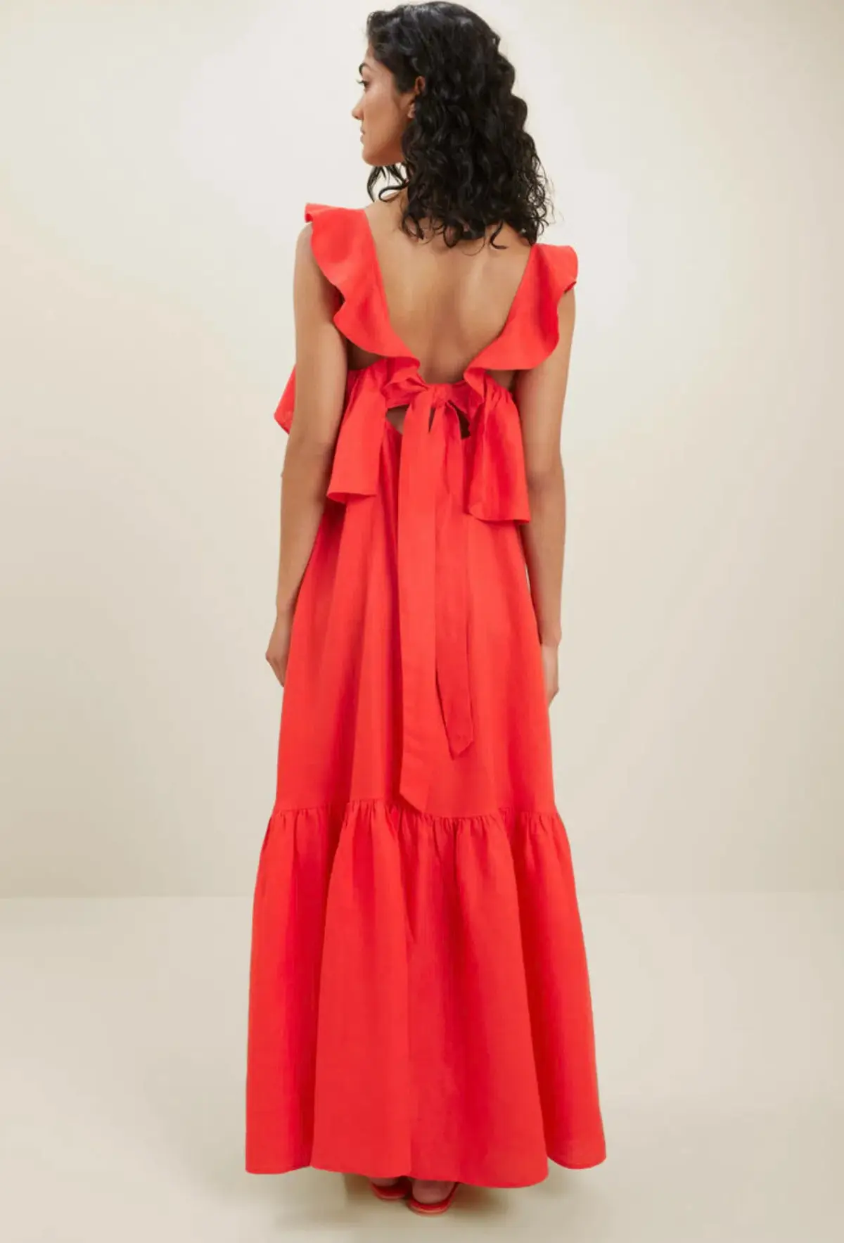 Seed Linen Ruffle Maxi Dress Red Size 4 - Image 2