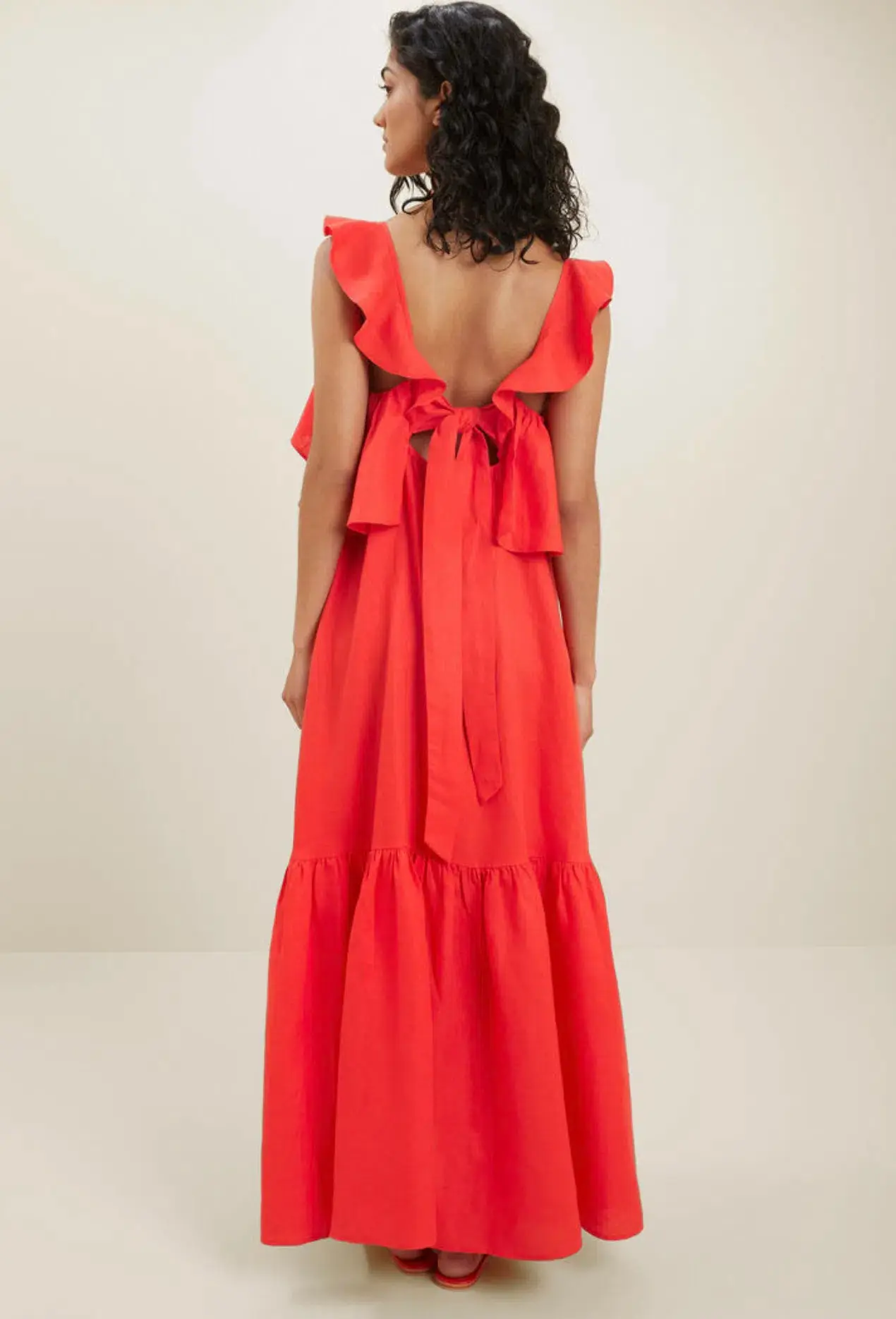 Seed Linen Ruffle Maxi Dress Red Size 4 - Image 2