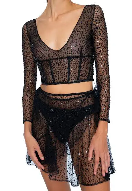Dyspnea Certified Freak Bodice Black Sequin Size M/AU 10 - Image 3