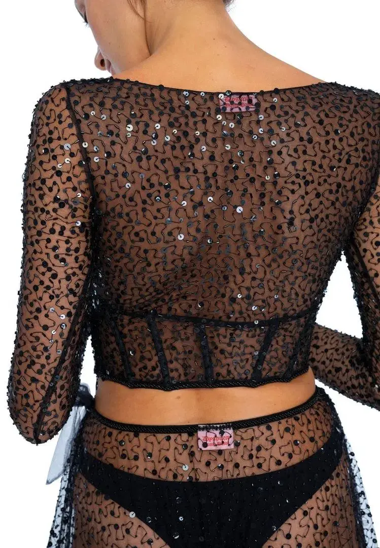 Dyspnea Certified Freak Bodice Black Sequin Size M/AU 10 - Image 2