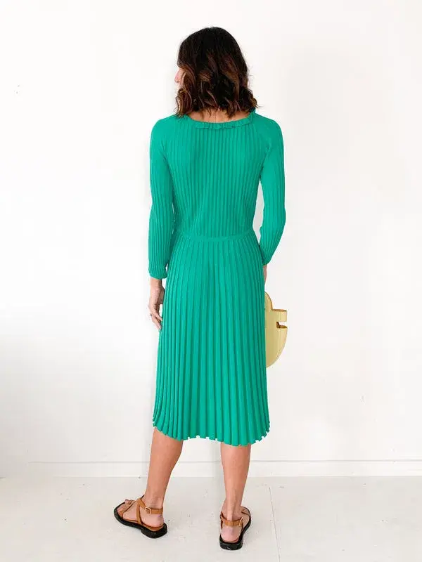 Scanlan Theodore Pleated Rib Cold Shoulder Dress in Emerald Green Size XS/ AU 6 - Image 3