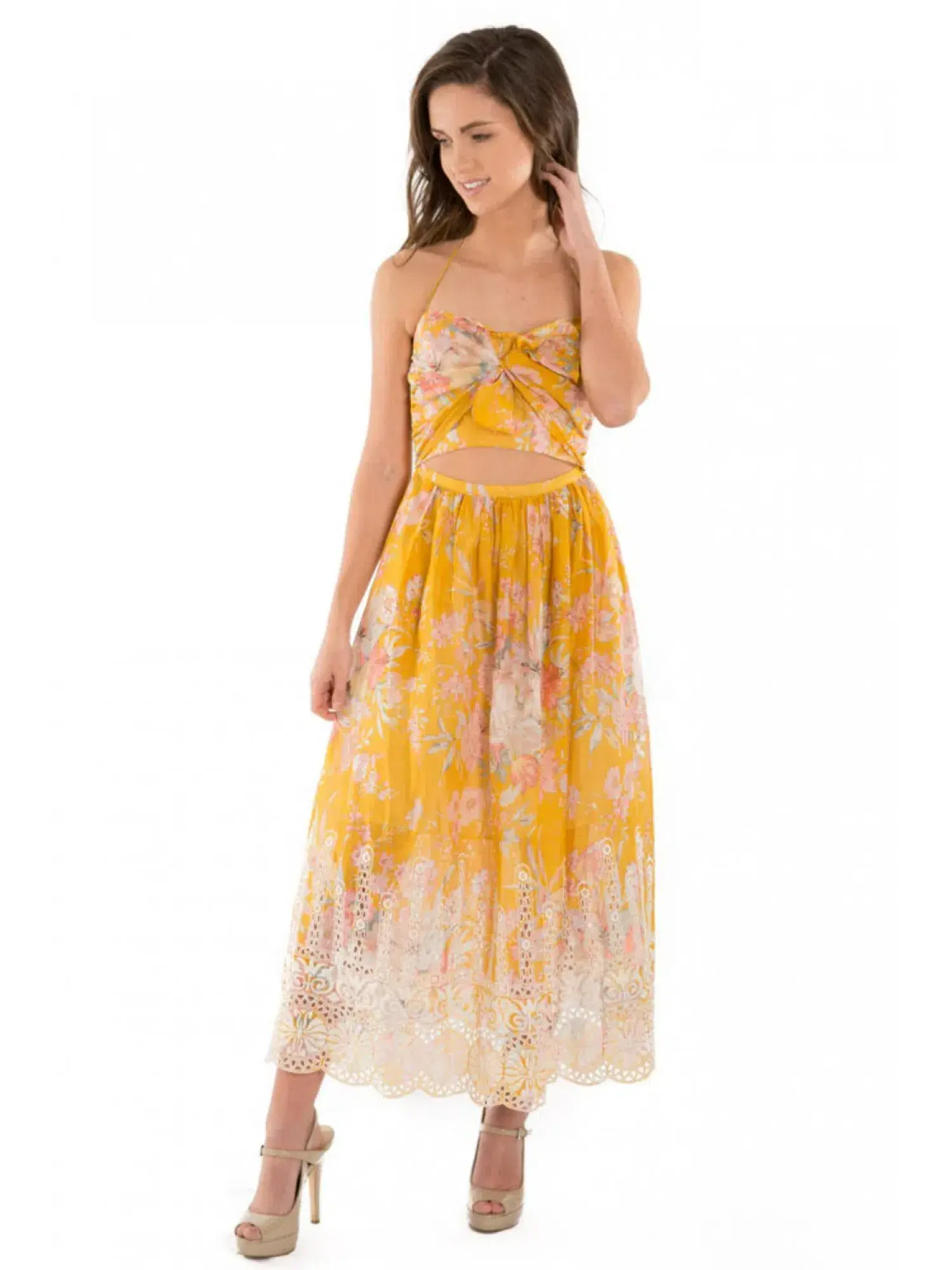 Zimmermann Confetti Scallop Halter Tie Dress Yellow Size 0 / AU 8 - Image 1