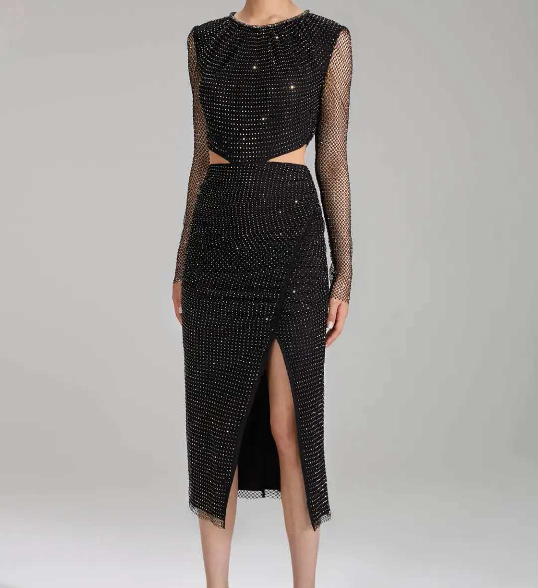 Self portrait  Diamanté Fishnet Midi Dress Black Size 12 for rent on The Volte - main image