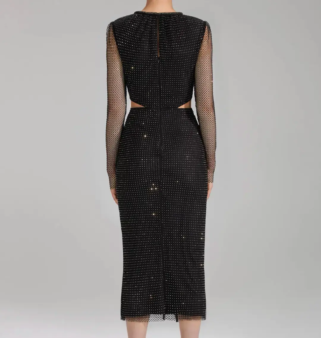 Self portrait  Diamanté Fishnet Midi Dress Black Size 12 for rent on The Volte - main image