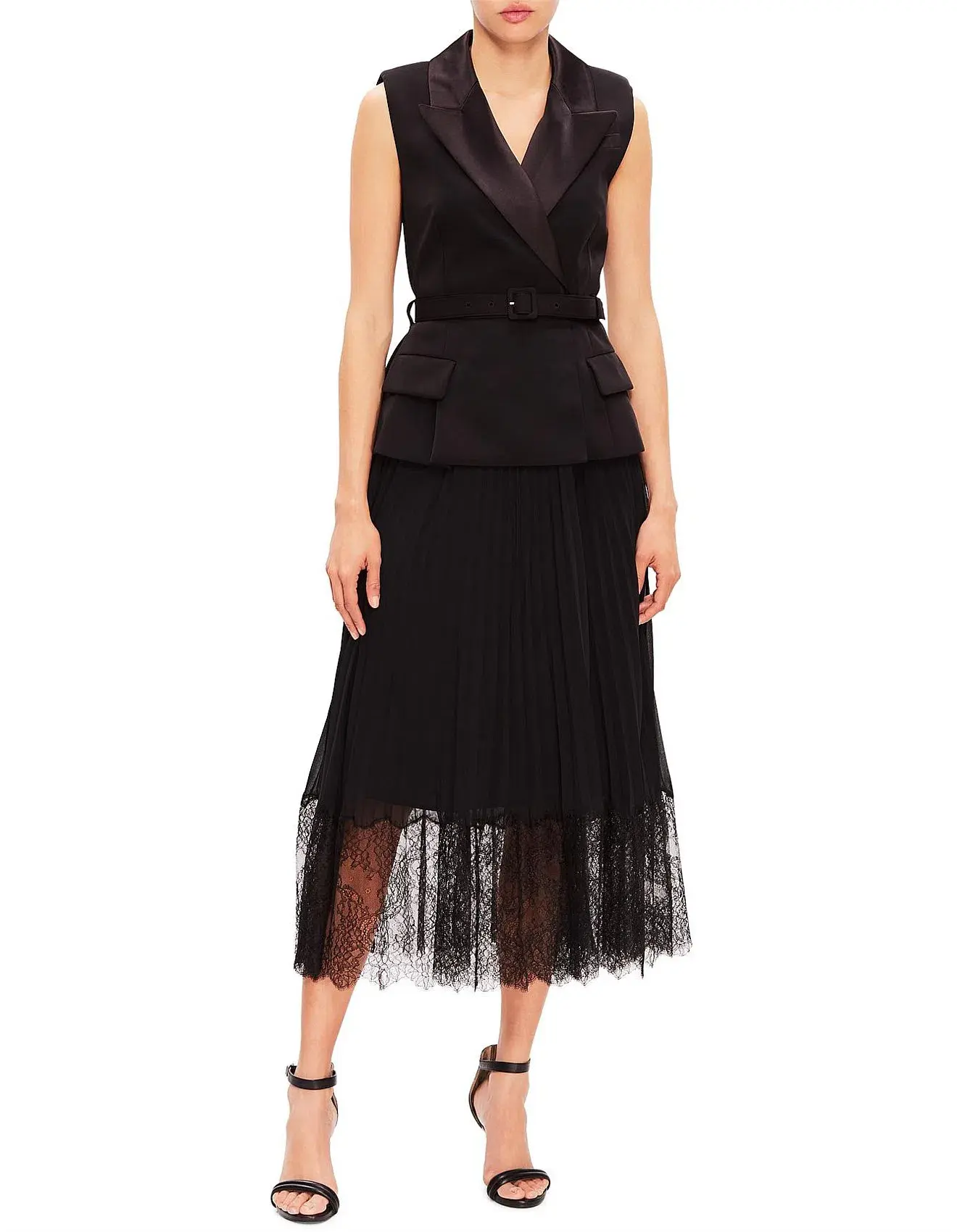 Self Portrait Tailored Crepe and Chiffon Midi Dress Black Size 12 - Image 1