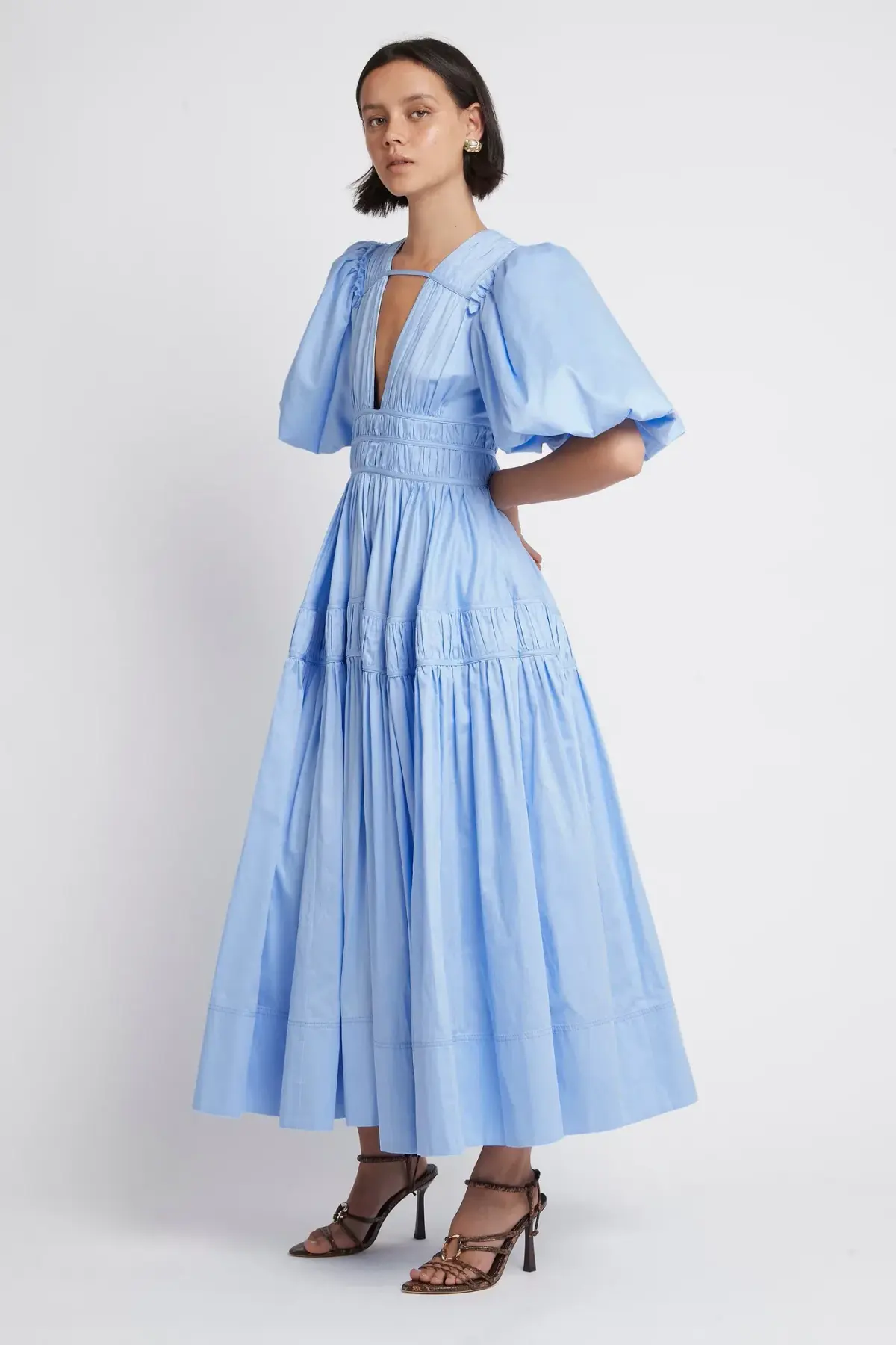 Aje Fallingwater Gathered Midi Dress Powder Blue Size 8 - Image 2
