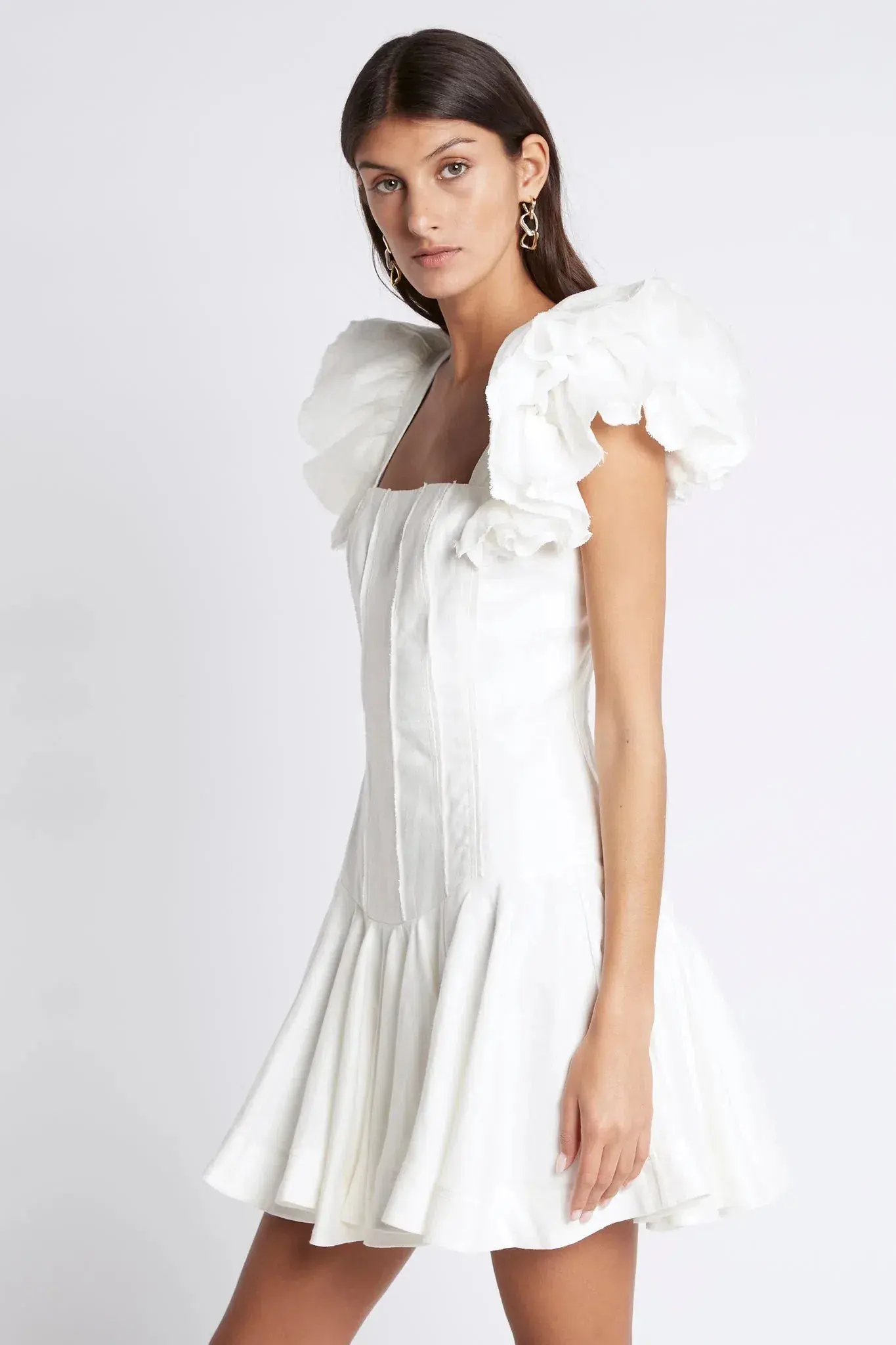 AJE Breathless Frill Sleeve Mini Dress Ivory Size 8  - Image 2