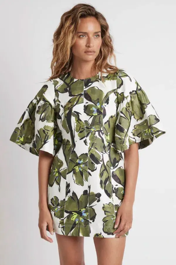 AJE Oasis Cut Out Mini Dress Olive Leaf Size 16 for rent on The Volte - main image