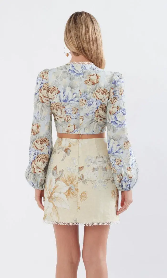 Sonya Moda Botanica Linen Cutout Dress Floral Size 0/Au 6 - Image 4